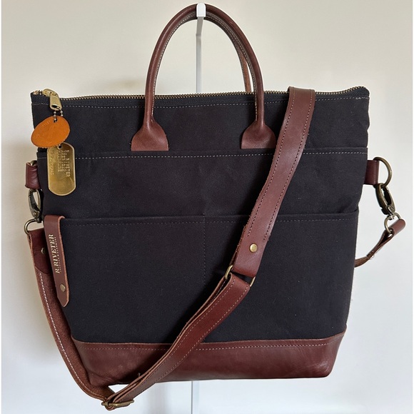 R Riveter Otto Black Canvas Crossbody Bag Tote Leather Military - Picture 3 of 17